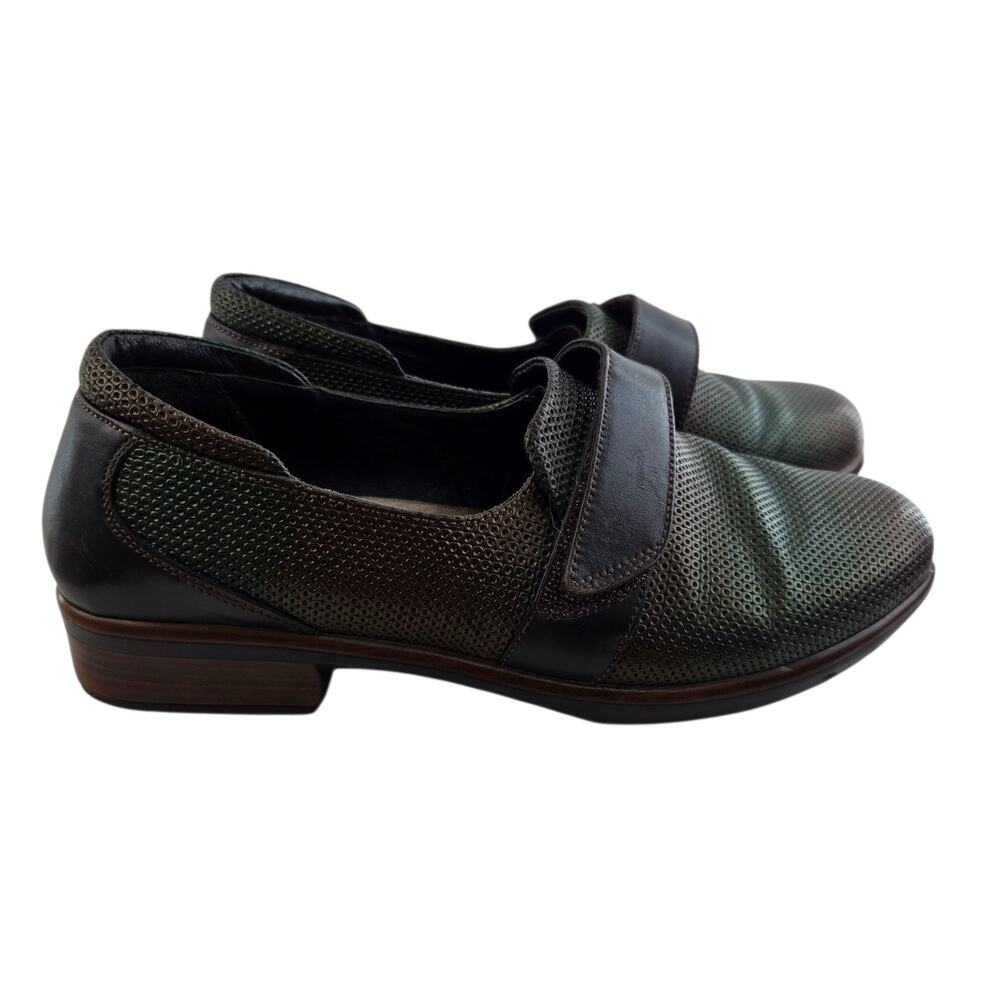 Naot Wind Loafers Womens 8 8.5 Brown Green Irridescent Adjustable Strap Academia